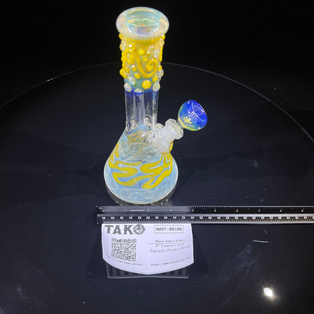 8" Fumed Color Squiggle Beaker Bong Glass Pipe Mary Jane's Glass