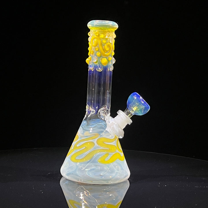 8" Fumed Color Squiggle Beaker Bong Glass Pipe Mary Jane's Glass