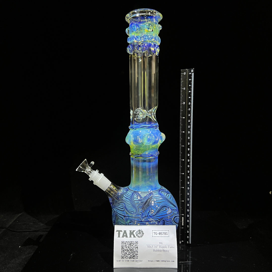 50x5 16" Ripple Fume Bubble Bong Glass Pipe TG   