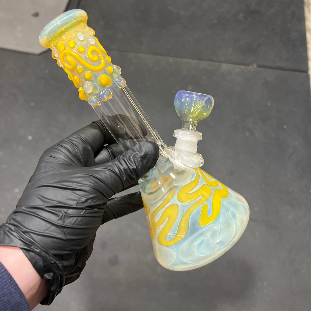 8" Fumed Color Squiggle Beaker Bong Glass Pipe Mary Jane's Glass