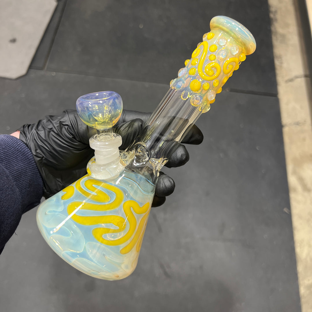 8" Fumed Color Squiggle Beaker Bong Glass Pipe Mary Jane's Glass