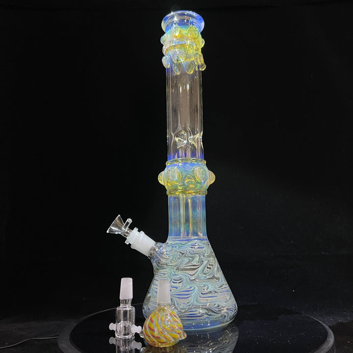 50x5 16" Ripple Fume Beaker Bong + Pullslide Combo Glass Pipe TG   