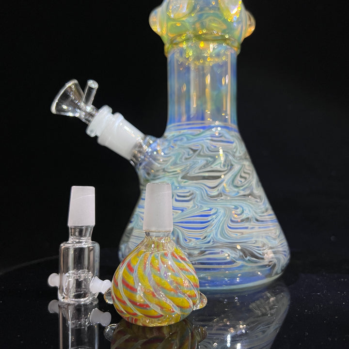 50x5 16" Ripple Fume Beaker Bong + Pullslide Combo Glass Pipe TG   