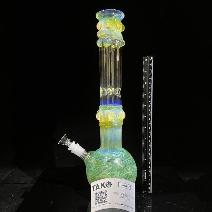 50x5 16" Ripple Fume Bubble Bong Glass Pipe TG   