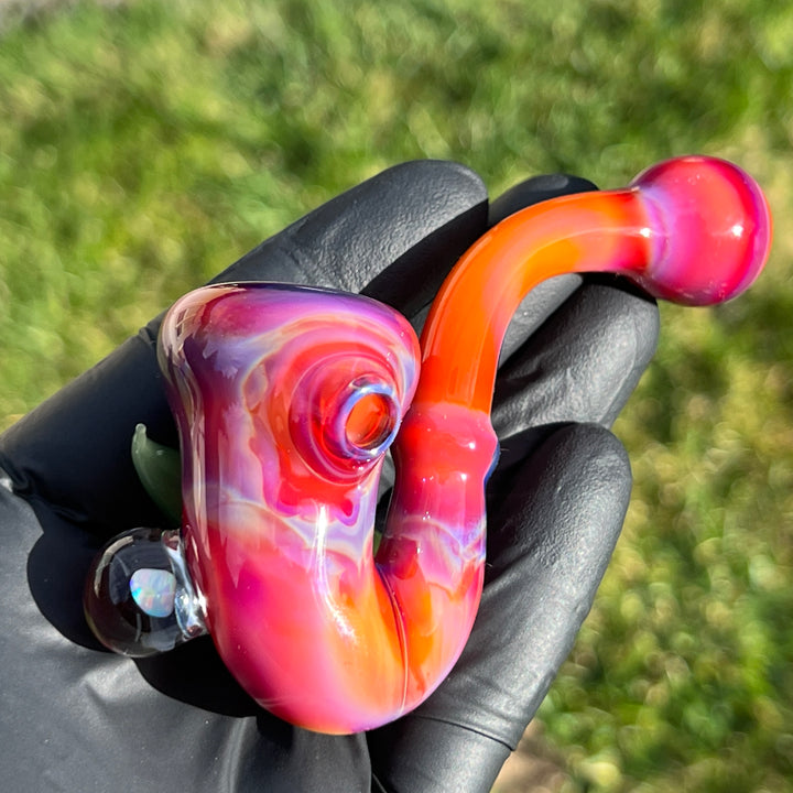 Pink Passion Leaf Opal Marble Sherlock Glass Pipe Beezy Glass   