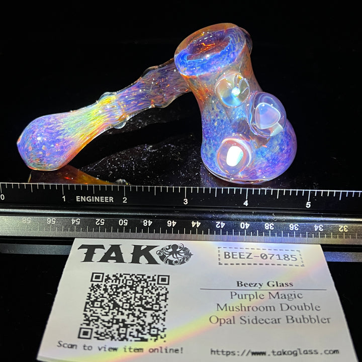 Purple Magic Mushroom Double Opal Sidecar Glass Pipe Beezy Glass   