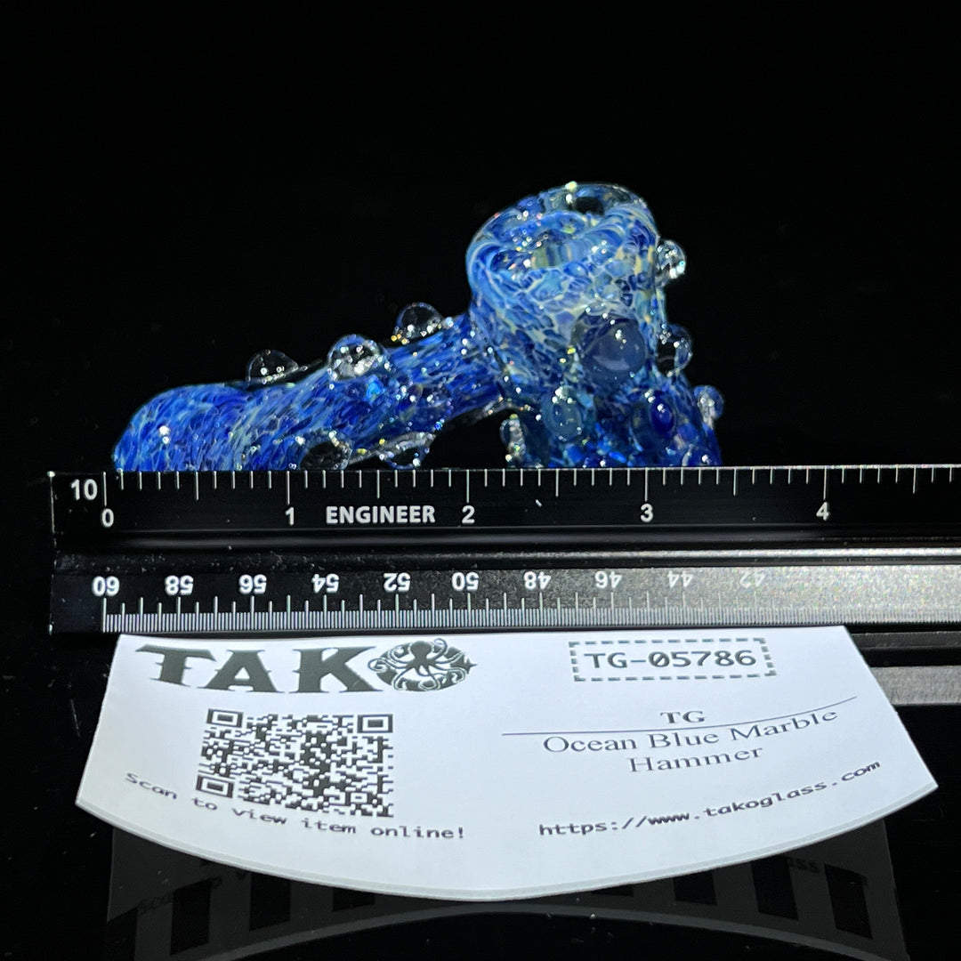 Ocean Blue Marble Hammer Glass Pipe TG   