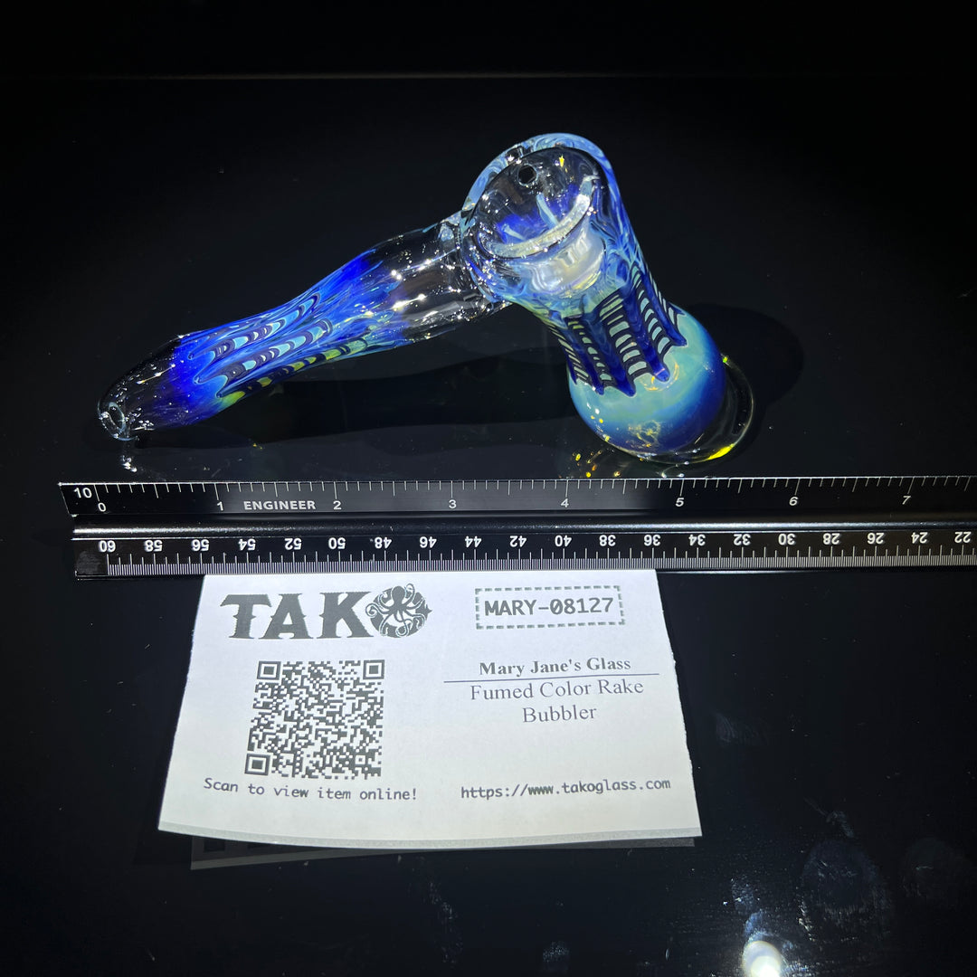 Fumed Color Rake Bubbler Glass Pipe Mary Jane's Glass