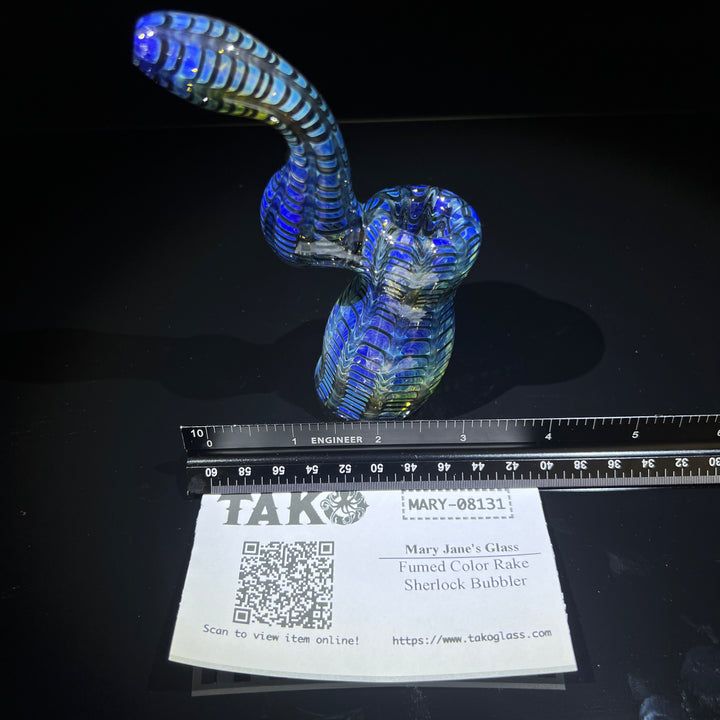 Fumed Color Rake Sherlock Bubbler Glass Pipe Mary Jane's Glass