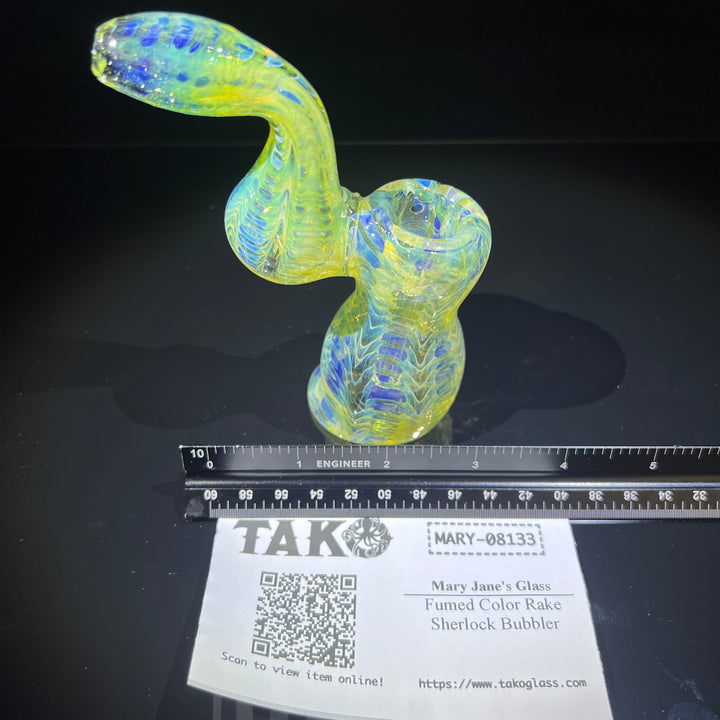 Fumed Color Rake Sherlock Bubbler Glass Pipe Mary Jane's Glass