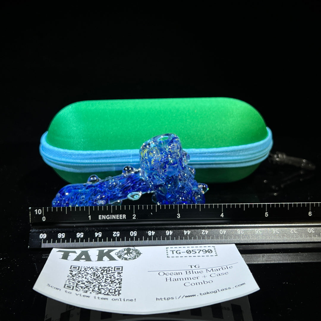 Ocean Blue Marble Hammer + Case Combo Glass Pipe TG   