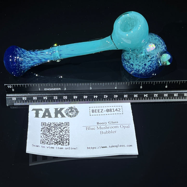 Blue Mushroom Opal Bubbler Glass Pipe Beezy Glass