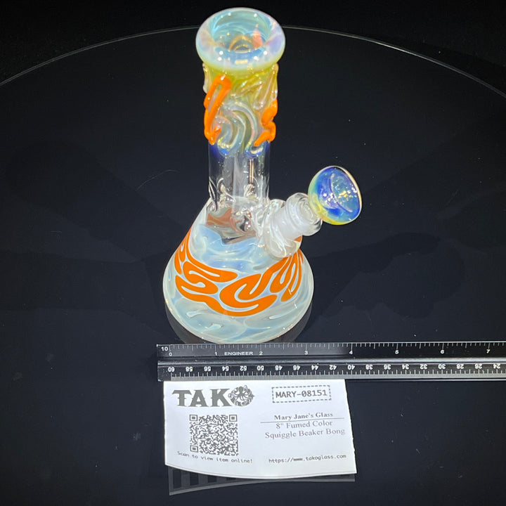 8" Fumed Color Squiggle Beaker Bong Glass Pipe Mary Jane's Glass