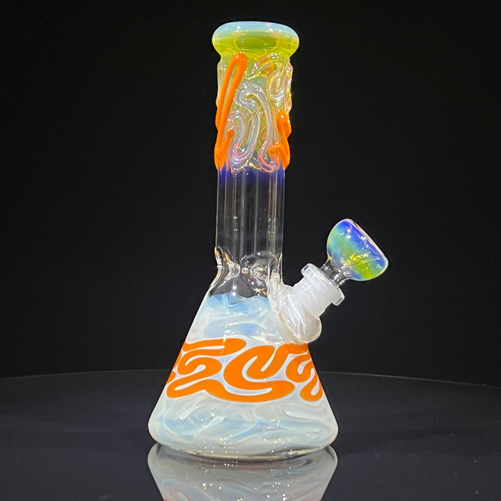 8" Fumed Color Squiggle Beaker Bong Glass Pipe Mary Jane's Glass