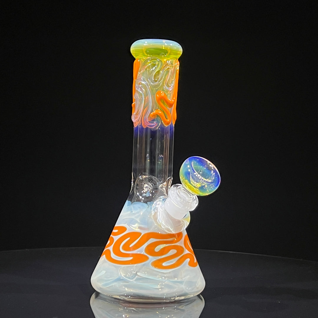 8" Fumed Color Squiggle Beaker Bong Glass Pipe Mary Jane's Glass