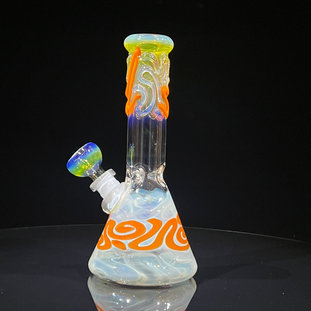 8" Fumed Color Squiggle Beaker Bong Glass Pipe Mary Jane's Glass