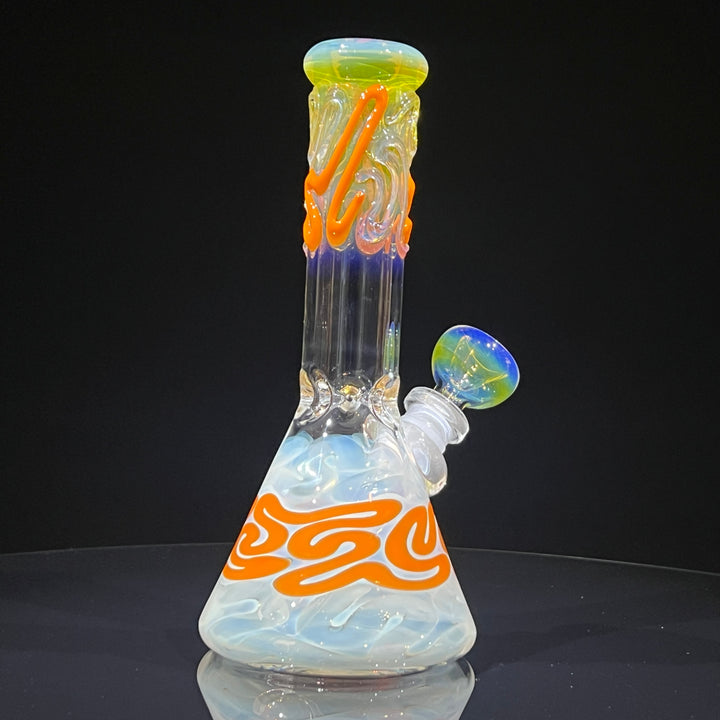 8" Fumed Color Squiggle Beaker Bong Glass Pipe Mary Jane's Glass