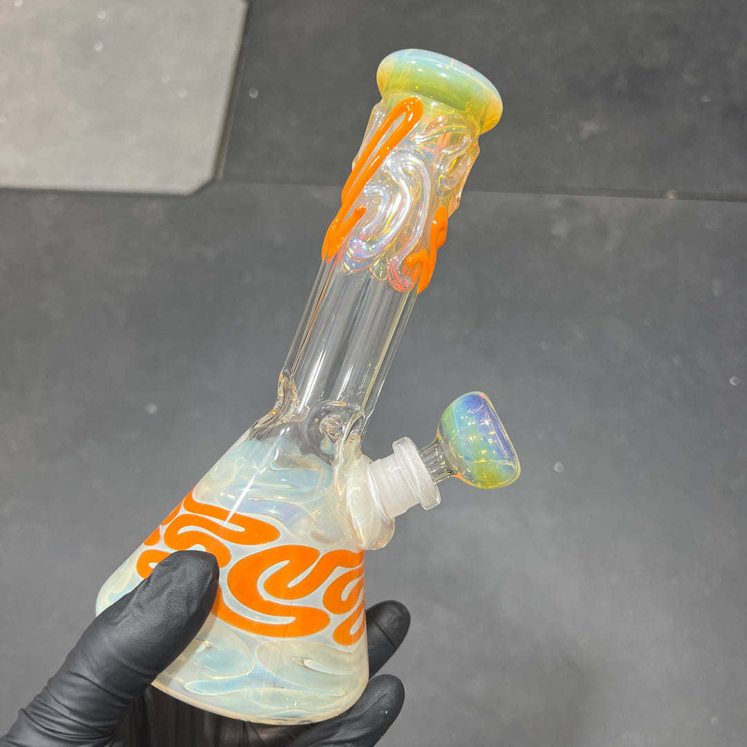 8" Fumed Color Squiggle Beaker Bong Glass Pipe Mary Jane's Glass