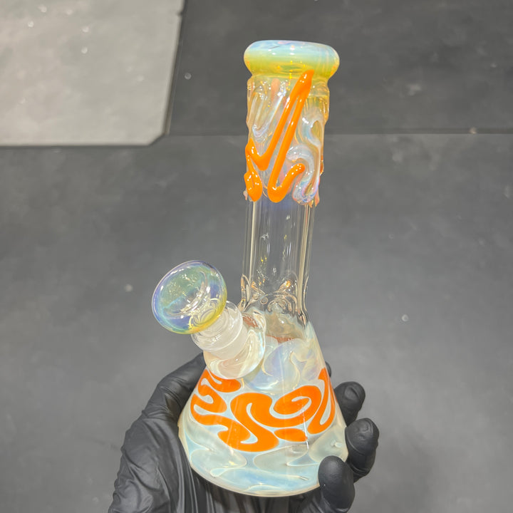 8" Fumed Color Squiggle Beaker Bong Glass Pipe Mary Jane's Glass