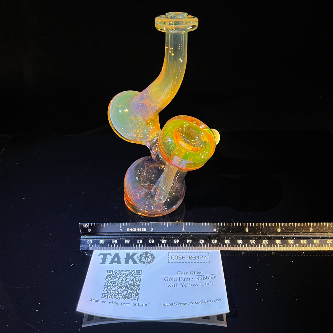 Gold Fume Bubbler with Yellow Carb Glass Pipe Cose Glass   