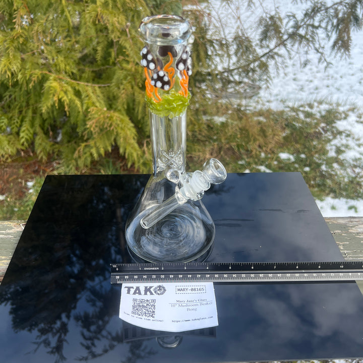 10" Mushroom Beaker Bong Glass Pipe Mary Jane's Glass