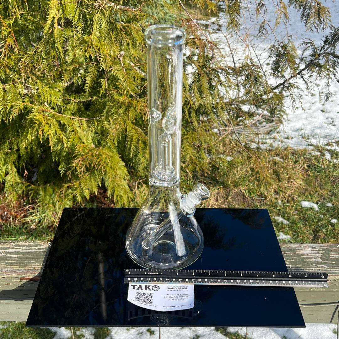 15" Double Perc Beaker Glass Pipe Mary Jane's Glass