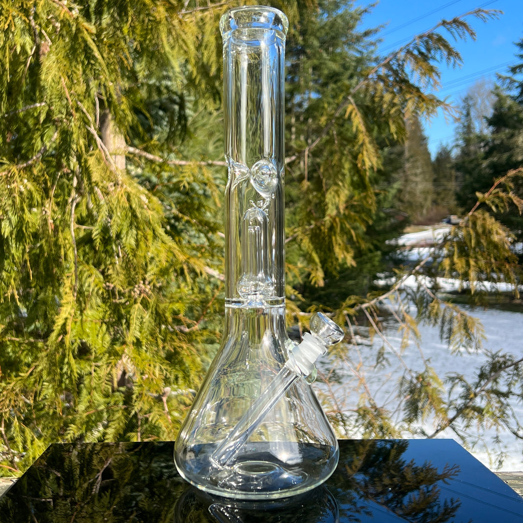 15" Double Perc Beaker Glass Pipe Mary Jane's Glass