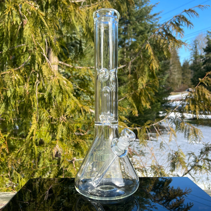 15" Double Perc Beaker Glass Pipe Mary Jane's Glass