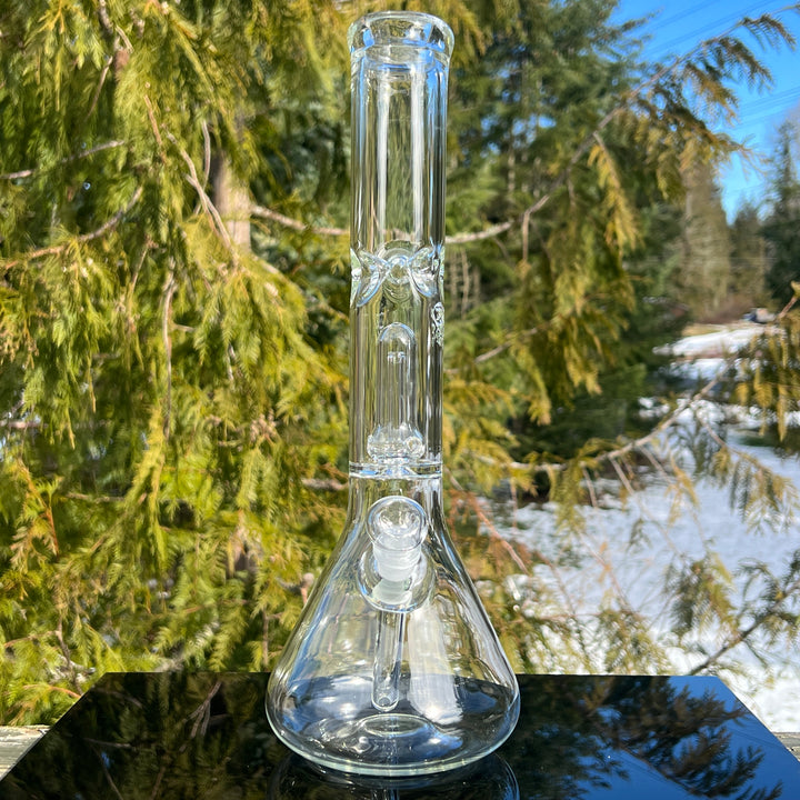 15" Double Perc Beaker Glass Pipe Mary Jane's Glass