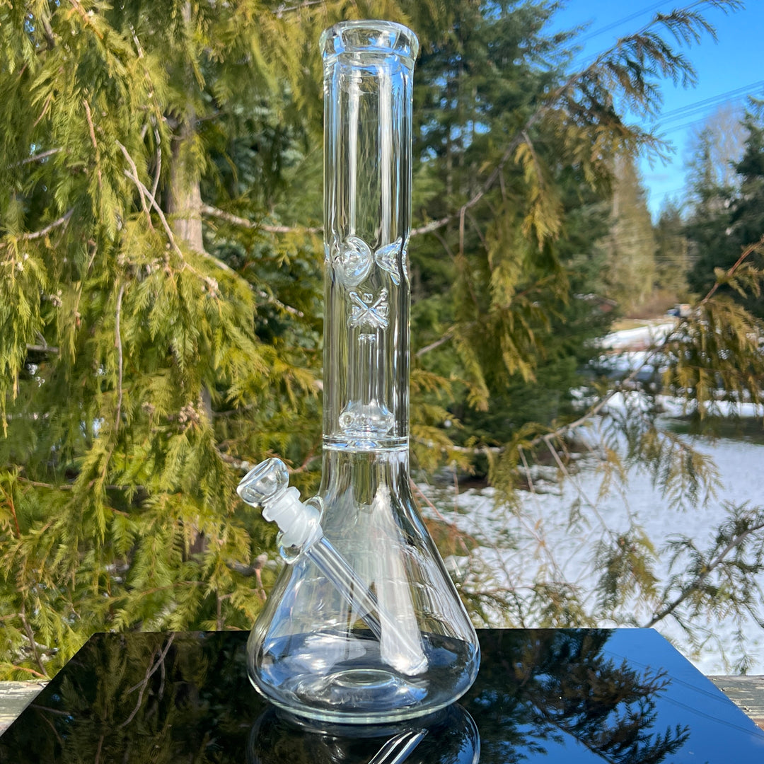 15" Double Perc Beaker Glass Pipe Mary Jane's Glass