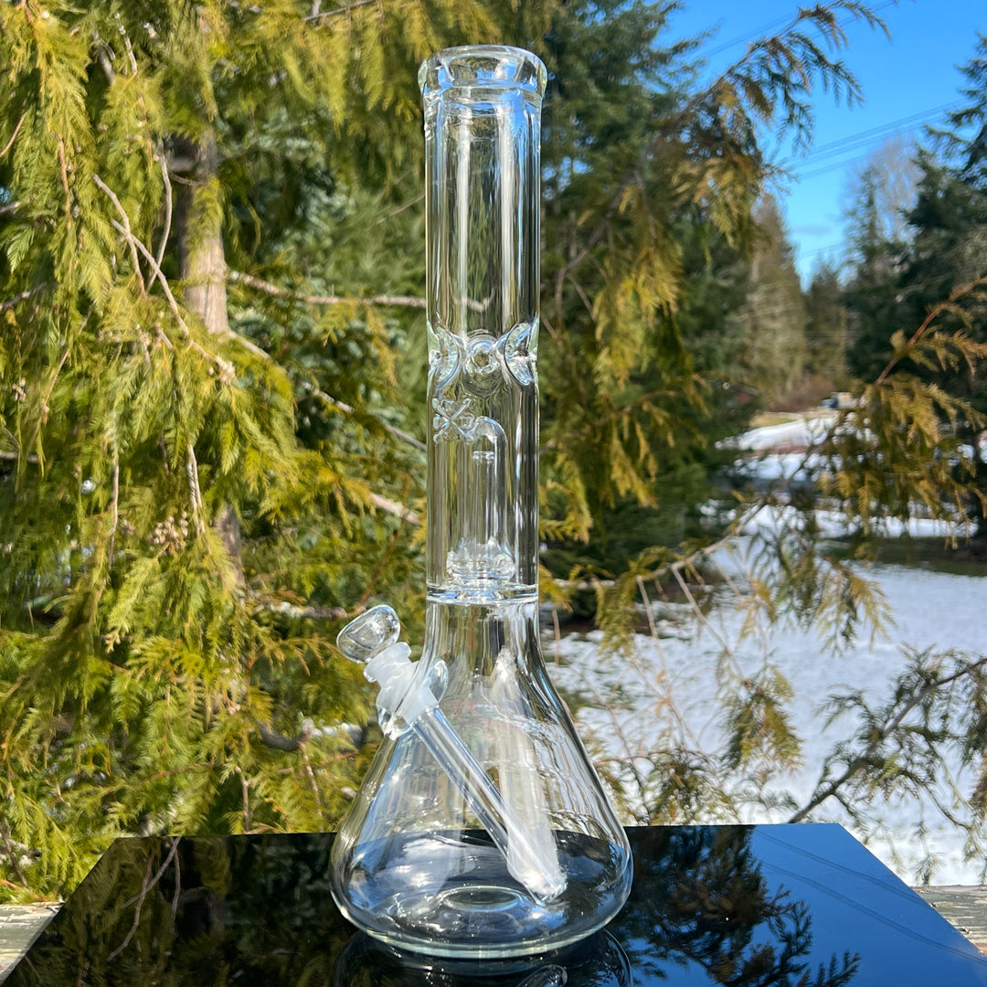 15" Double Perc Beaker Glass Pipe Mary Jane's Glass