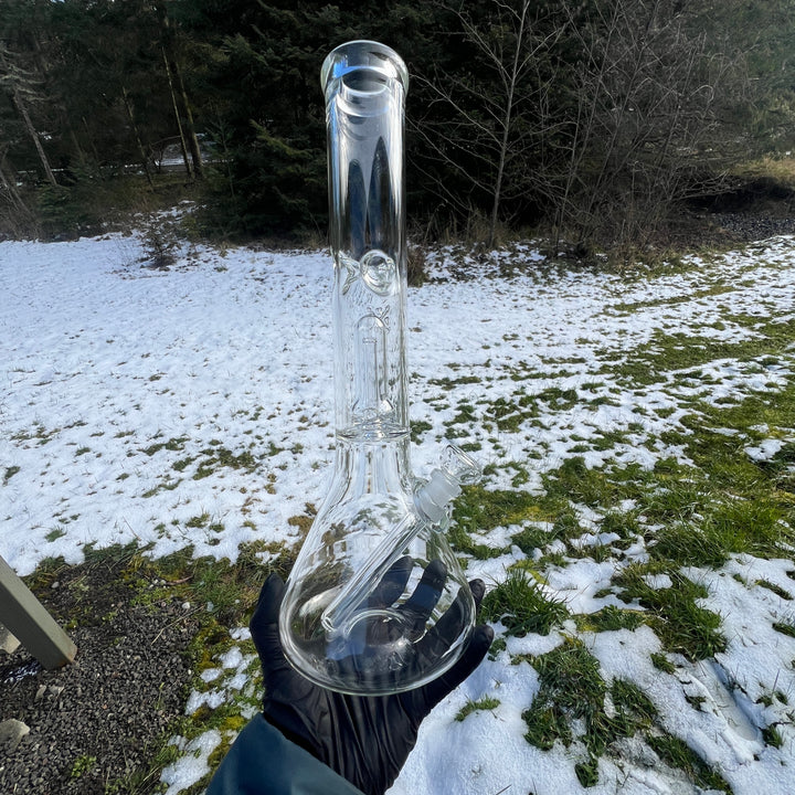 15" Double Perc Beaker Glass Pipe Mary Jane's Glass