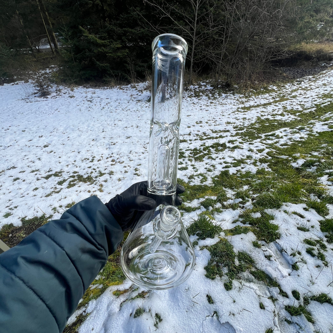 15" Double Perc Beaker Glass Pipe Mary Jane's Glass