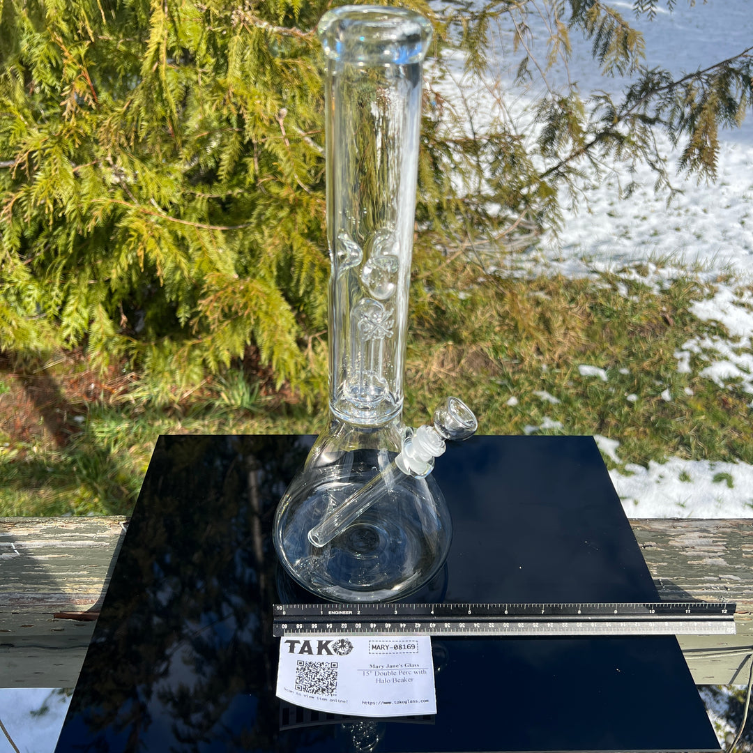 15" Double Perc Beaker Glass Pipe Mary Jane's Glass