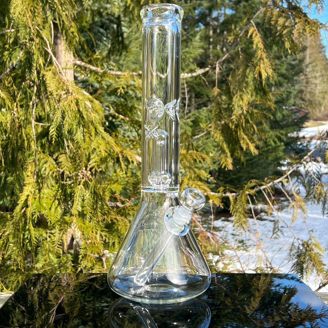 15" Double Perc Beaker Glass Pipe Mary Jane's Glass