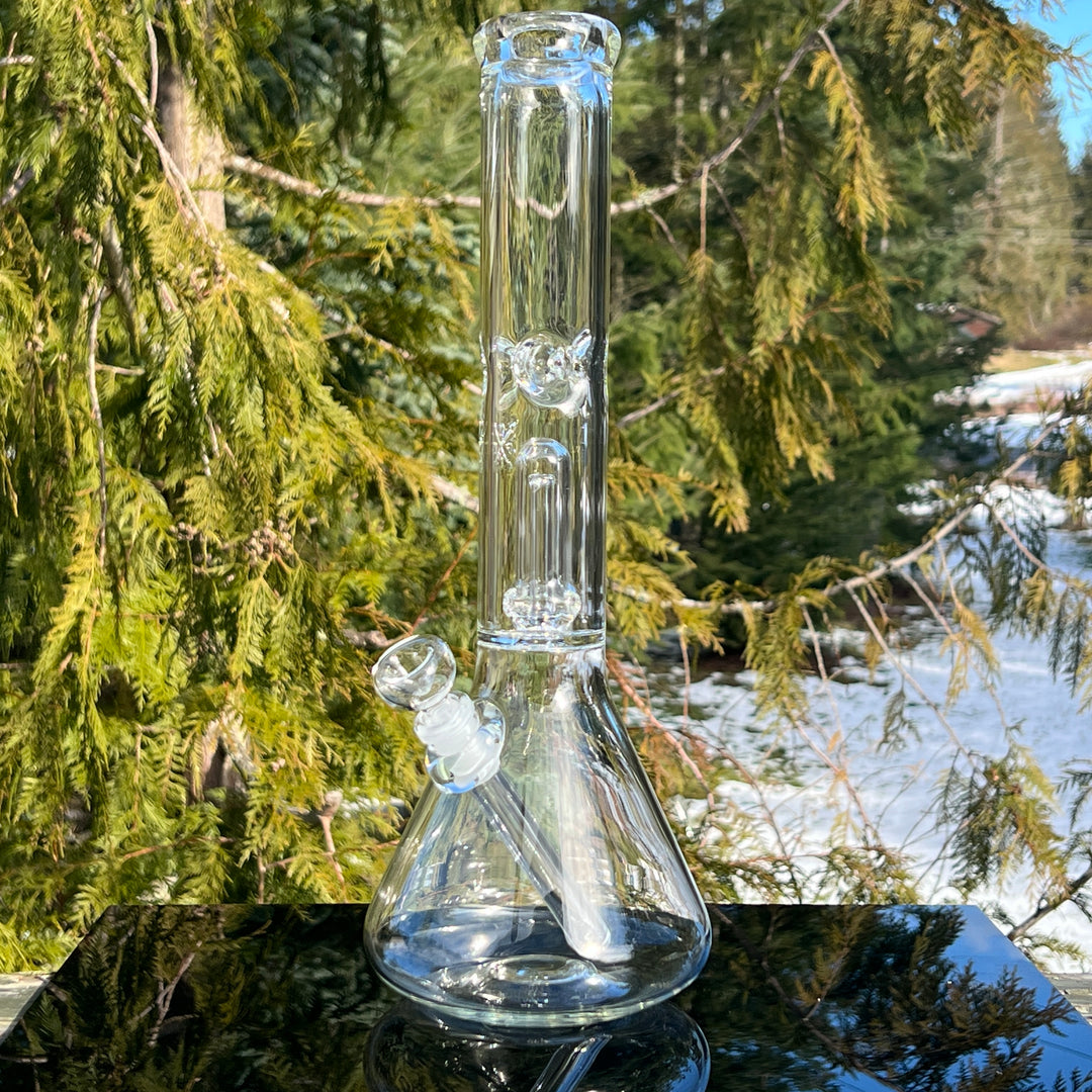 15" Double Perc Beaker Glass Pipe Mary Jane's Glass