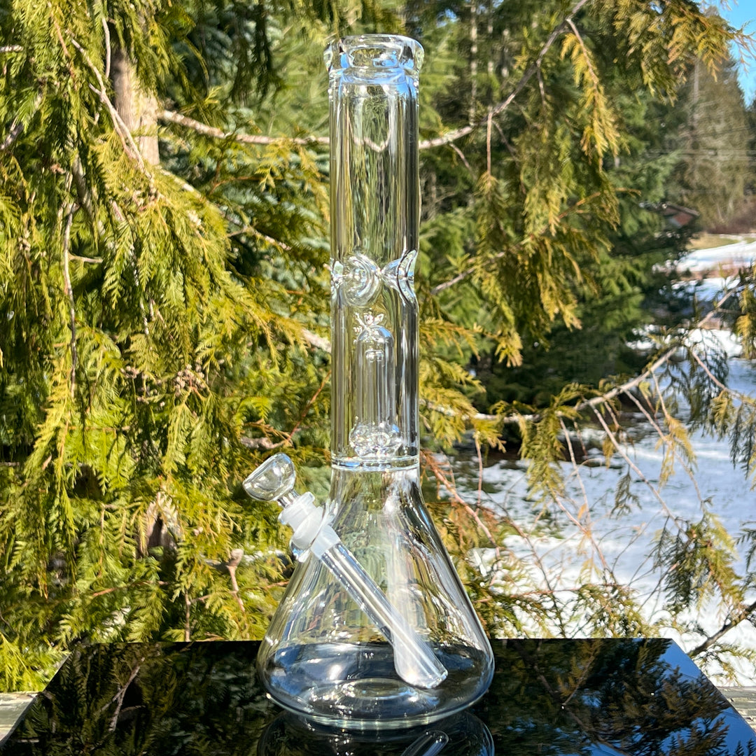 15" Double Perc Beaker Glass Pipe Mary Jane's Glass