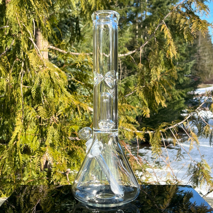 15" Double Perc Beaker Glass Pipe Mary Jane's Glass