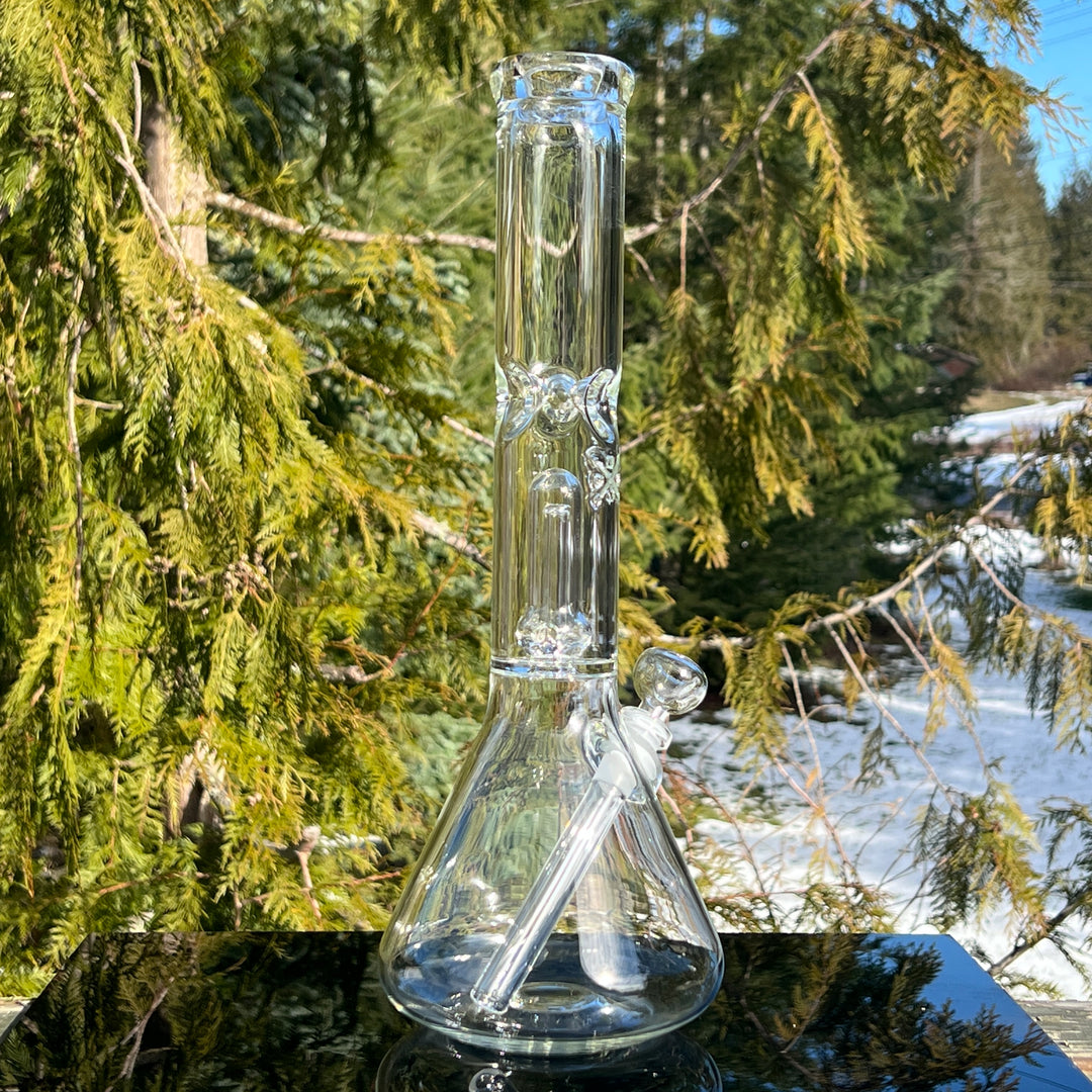 15" Double Perc Beaker Glass Pipe Mary Jane's Glass