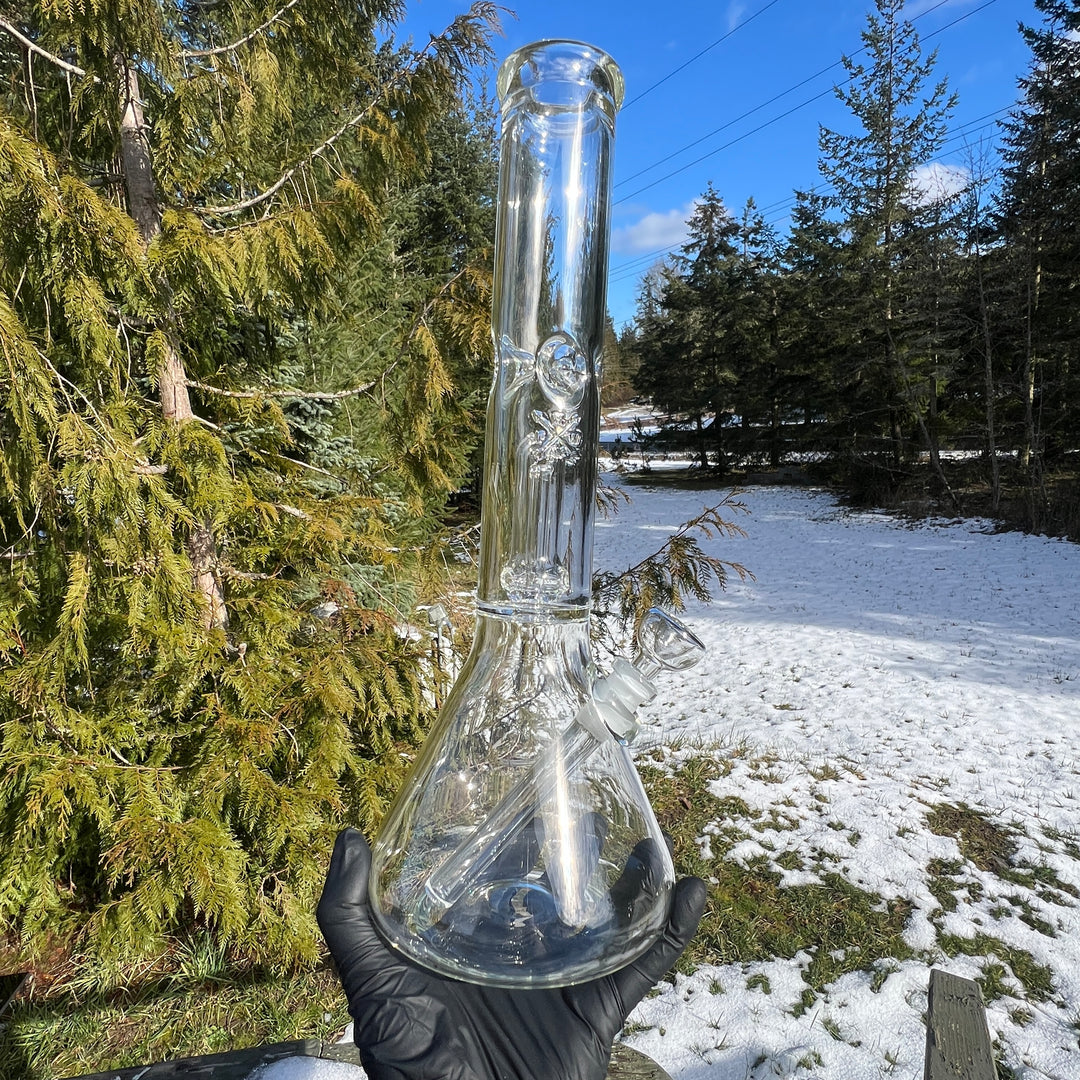 15" Double Perc Beaker Glass Pipe Mary Jane's Glass