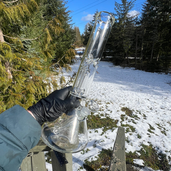 15" Double Perc Beaker Glass Pipe Mary Jane's Glass