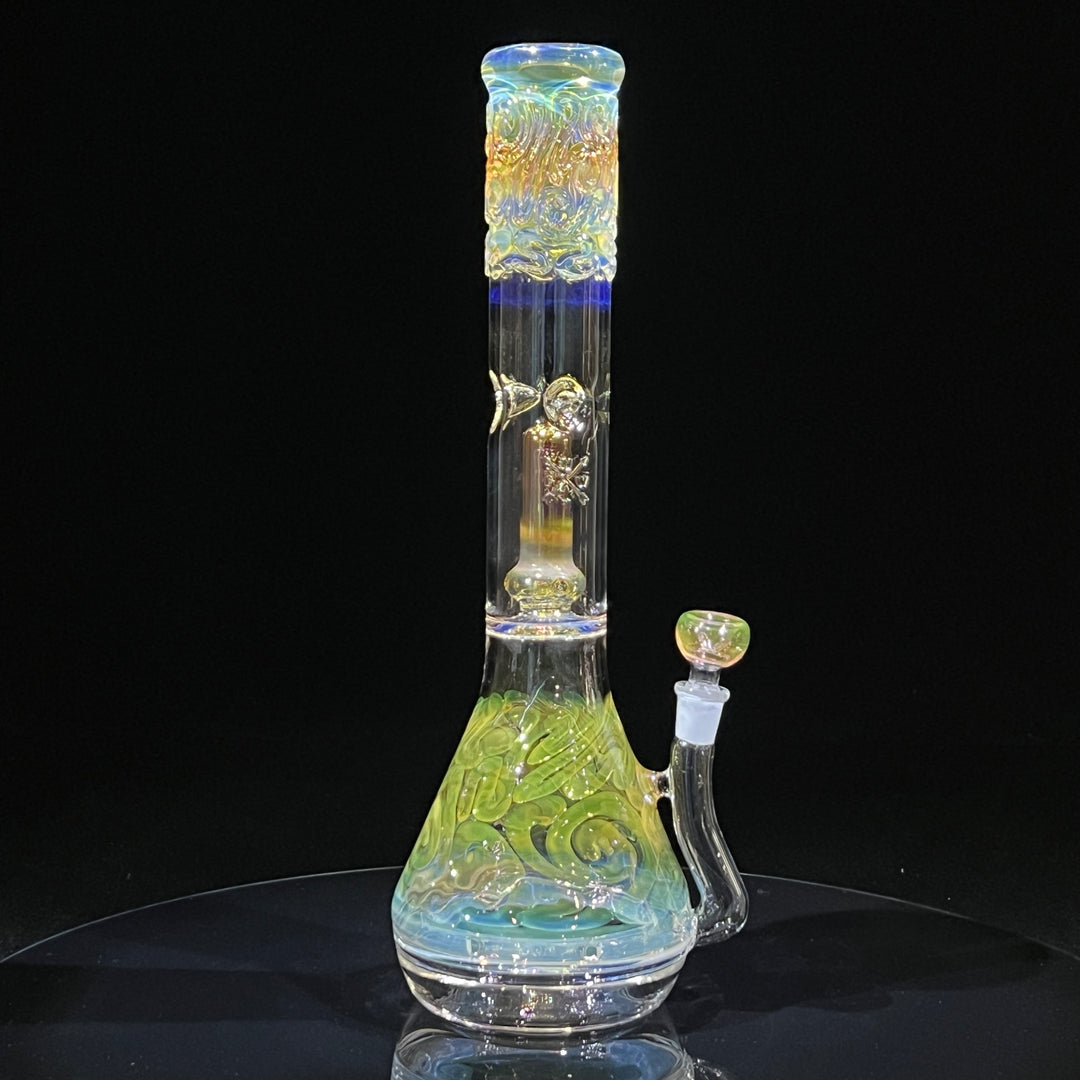 15" Gold Fumed Double Perc with Halo Beaker Bong Glass Pipe Mary Jane's Glass