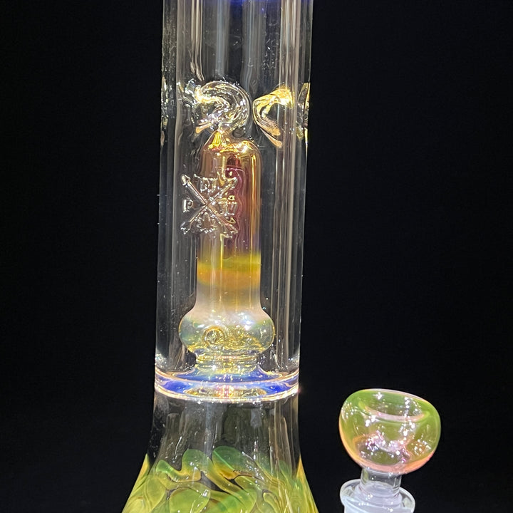 15" Gold Fumed Double Perc with Halo Beaker Bong Glass Pipe Mary Jane's Glass