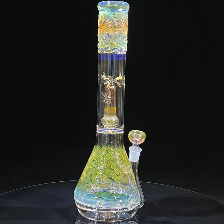 15" Gold Fumed Double Perc with Halo Beaker Bong Glass Pipe Mary Jane's Glass