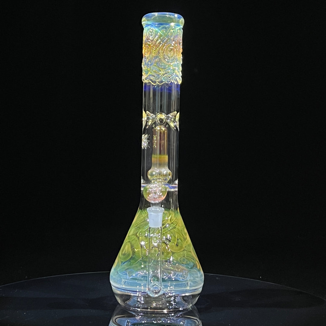 15" Gold Fumed Double Perc with Halo Beaker Bong Glass Pipe Mary Jane's Glass