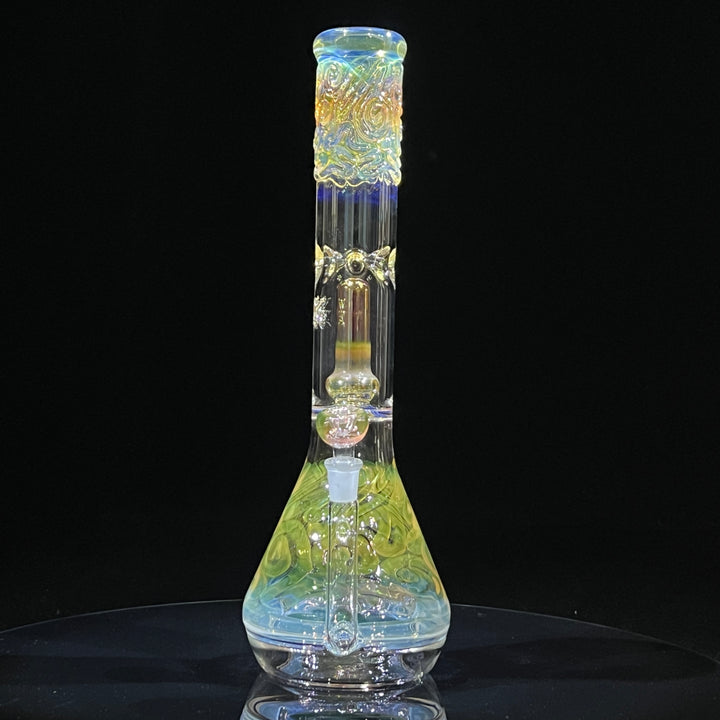 15" Gold Fumed Double Perc with Halo Beaker Bong Glass Pipe Mary Jane's Glass