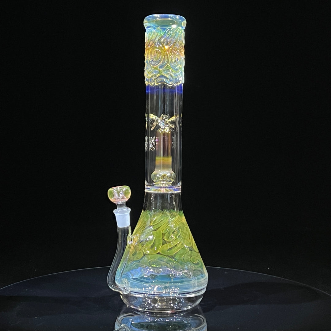 15" Gold Fumed Double Perc with Halo Beaker Bong Glass Pipe Mary Jane's Glass