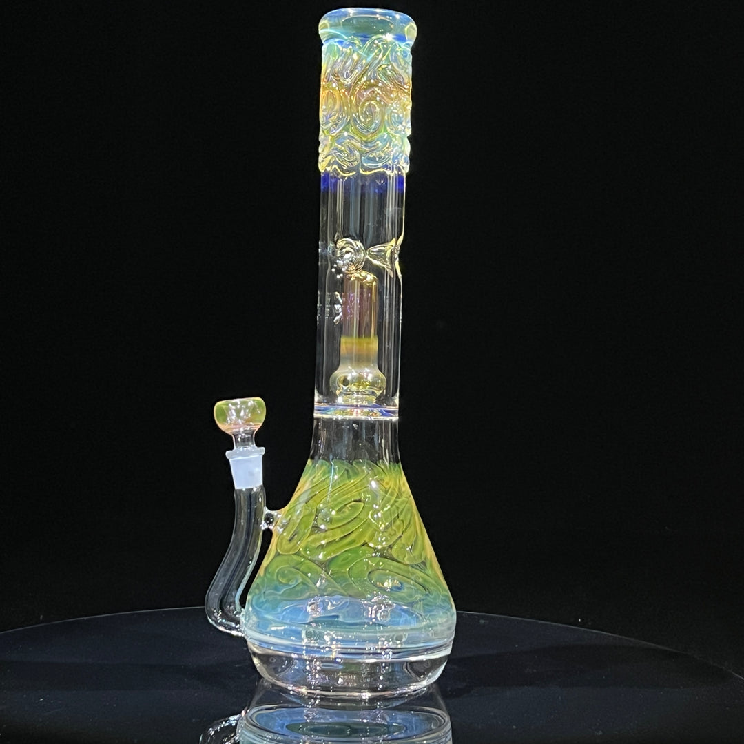 15" Gold Fumed Double Perc with Halo Beaker Bong Glass Pipe Mary Jane's Glass