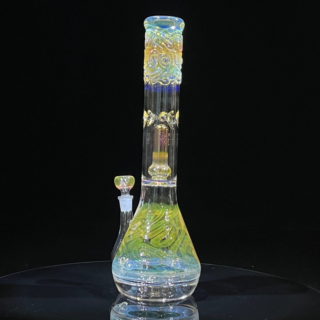 15" Gold Fumed Double Perc with Halo Beaker Bong Glass Pipe Mary Jane's Glass