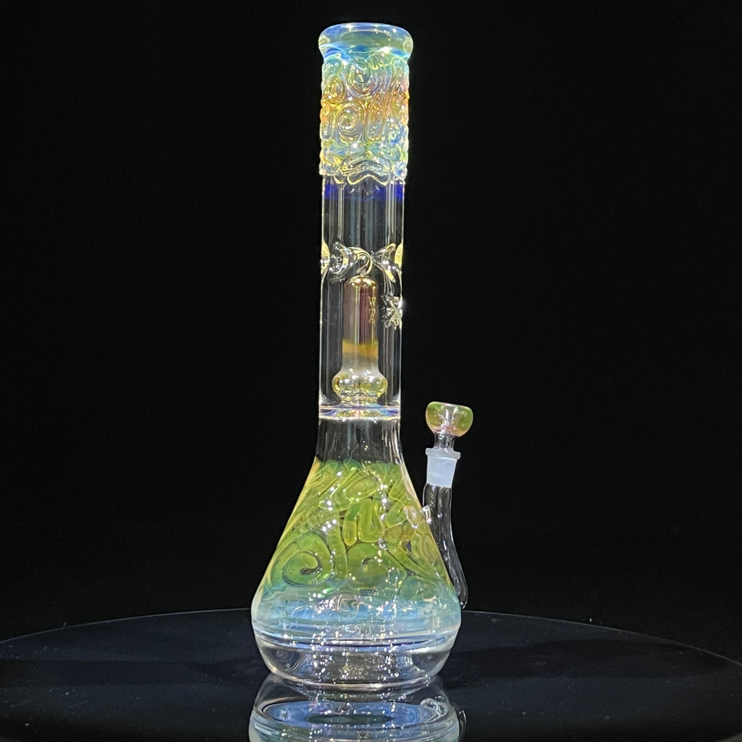 15" Gold Fumed Double Perc with Halo Beaker Bong Glass Pipe Mary Jane's Glass